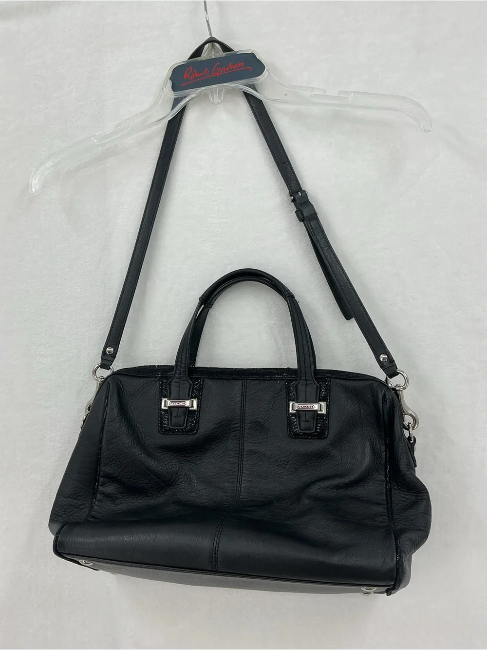 Coach Black Leather Satchel with Adjustable Strap c19